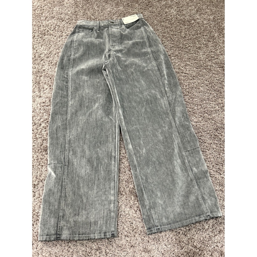 ana Highest Rise Barrel Jeans Stone Grey Flocked Tapered Leg Womens Size 2 NEW
